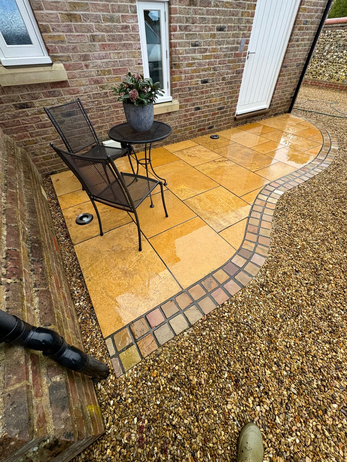 Curved Patio with Brick Edging