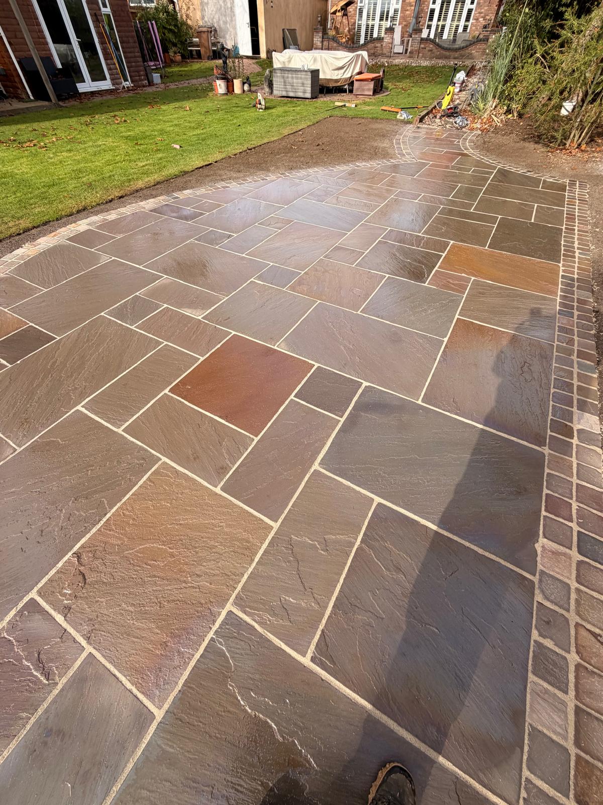 Indian Sandstone Patio with Brick Edging